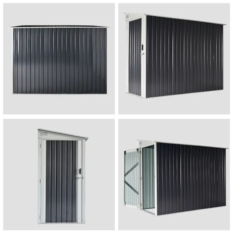 Outsunny 4' x 8' Steel Garden Storage Shed Lean to Shed Outdoor Metal Tool House with Lockable Door and 2 Air Vents for Backyard, Patio, Lawn