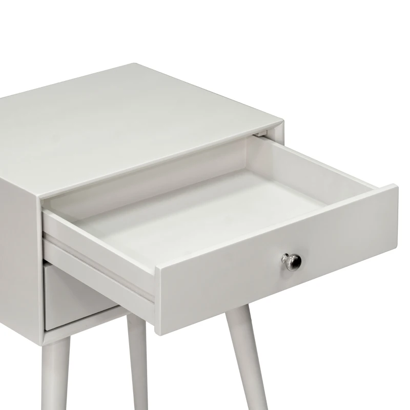 HOMCOM Side Table, Modern End Table with 2 Pull Out Drawers, Bedside Table with Display Tabletop and Solid Acacia Legs, Gray