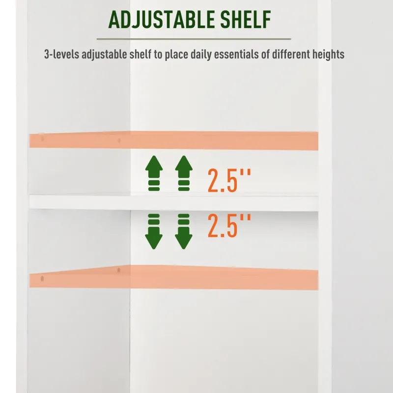 HOMCOM Tall Bathroom Storage Cabinet/Freestanding Linen Tower with 3-Tier Open Adjustable Shelf and Cupboard, White