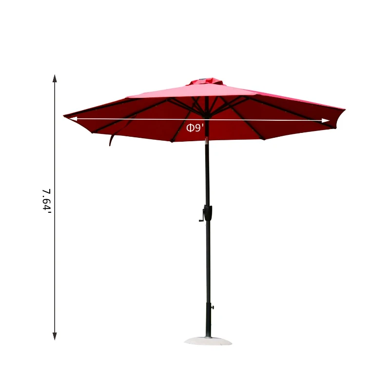 Outsunny 9' Solar LED Patio Outdoor Umbrella for Garden and Market, Sunshade, Beach Parasol Steel, Wine Red