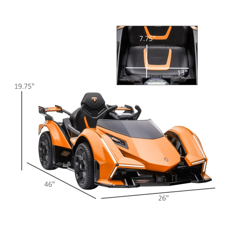 Aosom 12V Electric Ride-on Car, Licensed Lamborghini V12 Vision Gran Turismo Battery-Powered Ride-on Toy with Remote Control, Bluetooth, Music, LED Lights, for 3-6 Year Old Boys and Girls, Orange