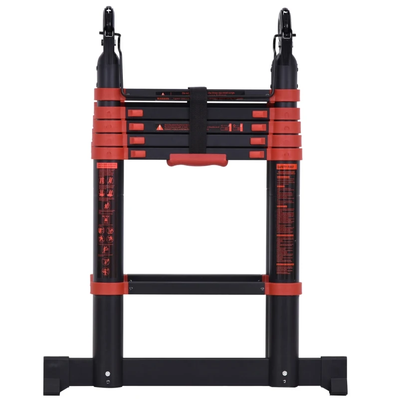 HOMCOM 12ft Aluminium Telescopic Extension Ladder, Heavy Duty Extendable Telescoping Ladder with Locking Mechanism, Non-slip Feet 330 Pound Capacity, EN131 Standard, Black