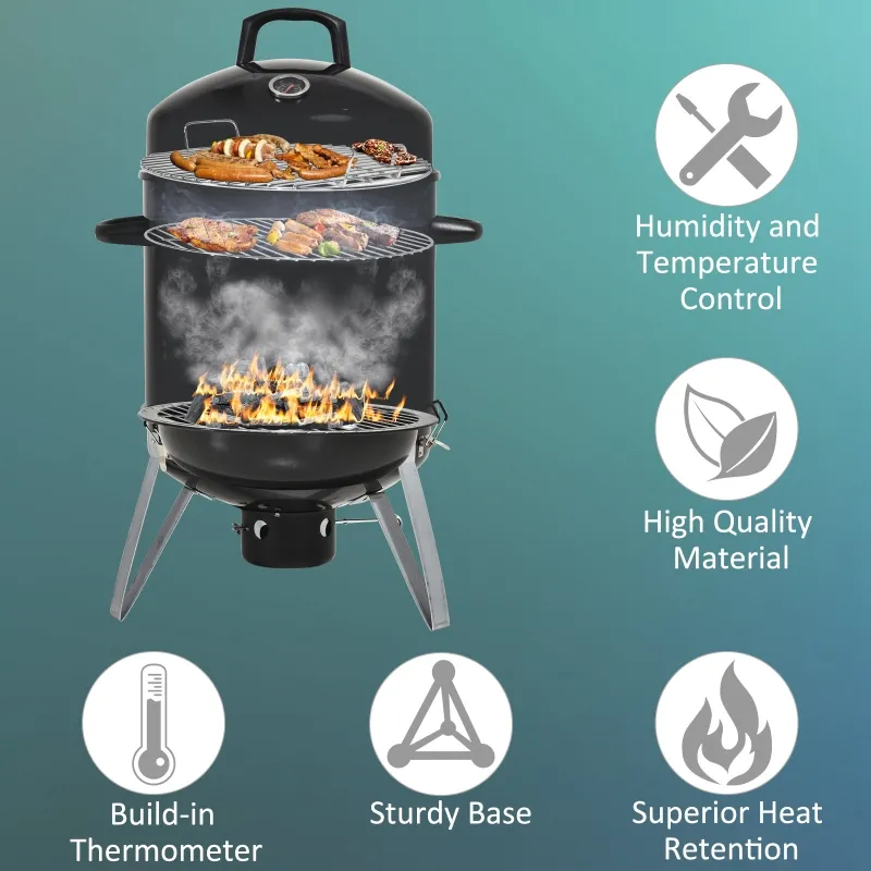 Outsunny 16" Charcoal Smoker Grill for Outdoor Cooking, Black