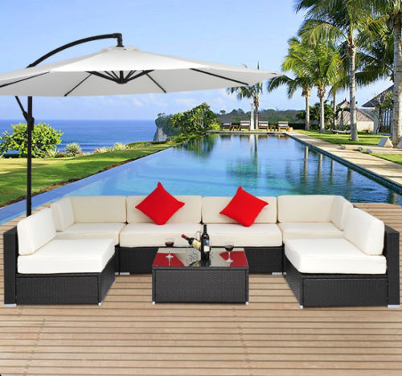 Outsunny 7pc Outdoor Rattan Sectional Patio Furniture Set - Cream/Brown