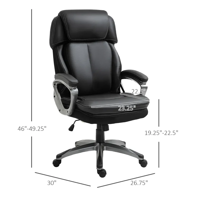 Vinsetto High Back Home Office Chair PU Leather Swivel Chair w/ Adjustable Height, Black