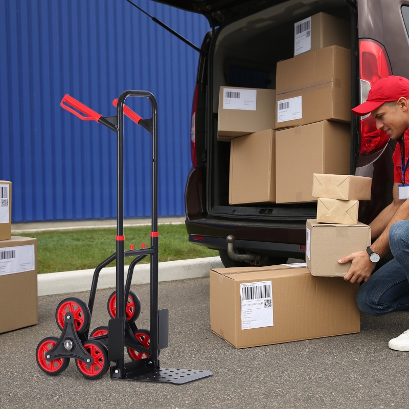 DURHAND 6-Wheels Climbing Stairs Trolley Hand Truck Foldable Steel Load Cart, 330lbs Capacity