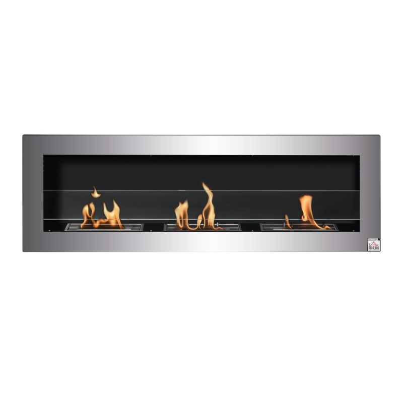 HOMCOM Ethanol Fireplace, 47.25" Wall-Mount 0.3 Gallon Steel 215 Sq Ft., Burns up to 3 Hours, Silver