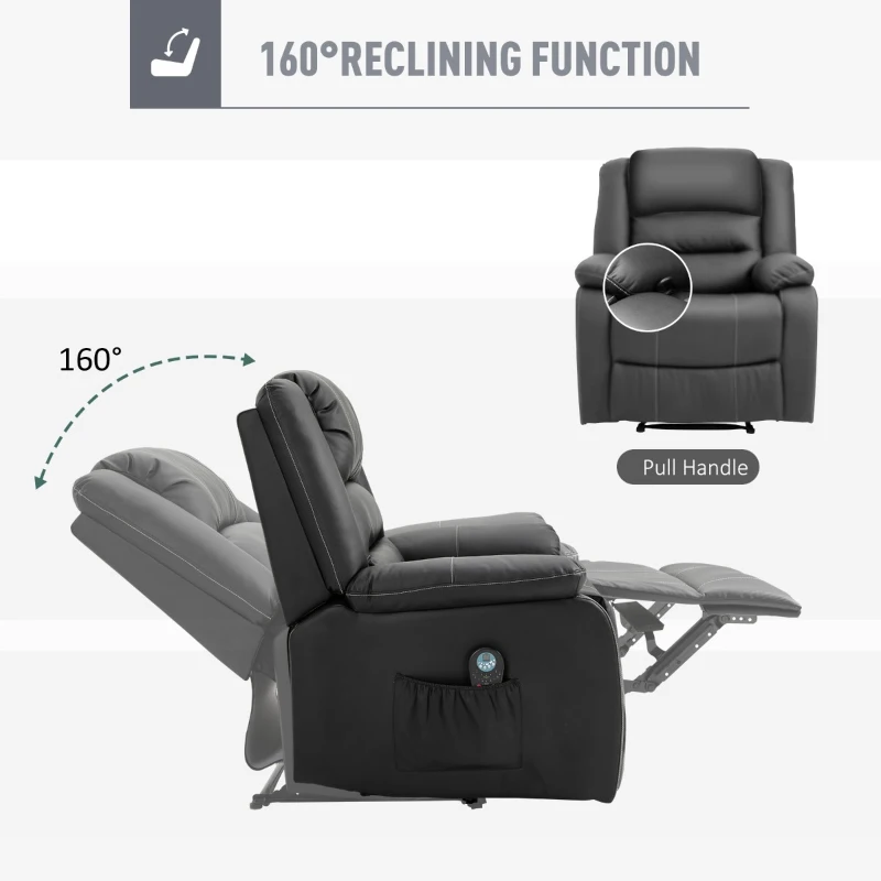 HOMCOM Vibrating Massage PU Leather Recliner Chair, Footrest with Remote Control, and 8 Massaging Points, Black