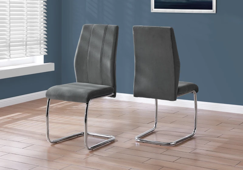 Monarch 2pc Contemporary Dining Chairs with U-Shape Metal Base and Velvet-Look Upholstery - Dark Grey / Chrome Base