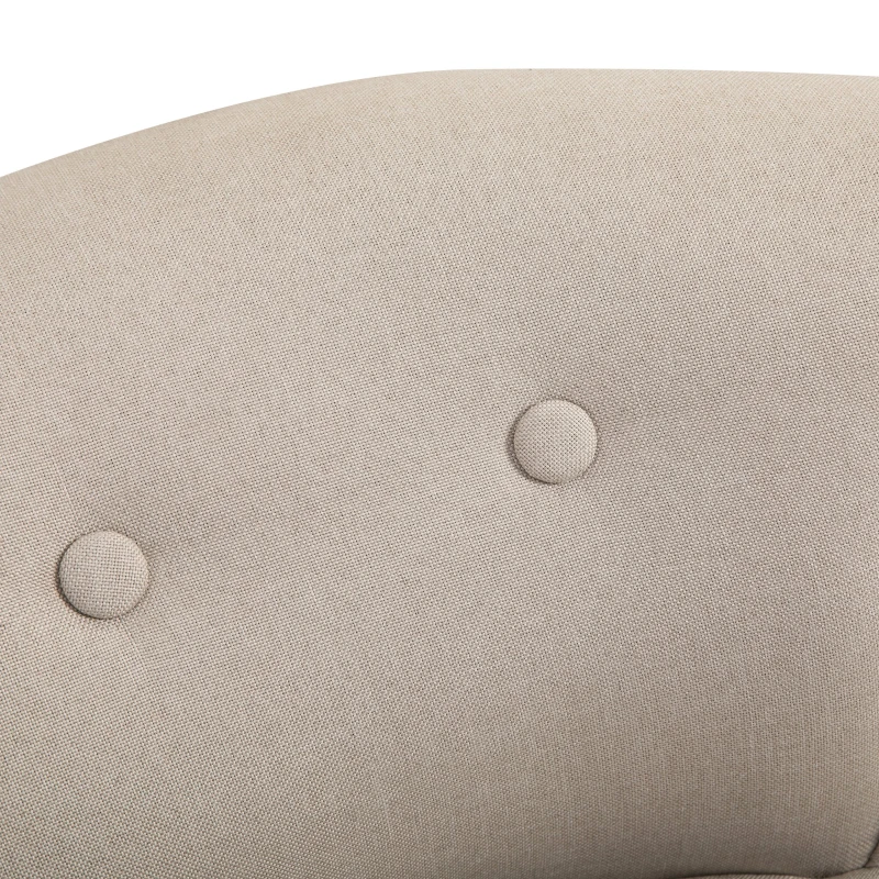 HOMCOM Upholstered Linen Vanity Stool with Curved Thick Padded Backrest, Rubberwood Legs, and Footpads, Beige