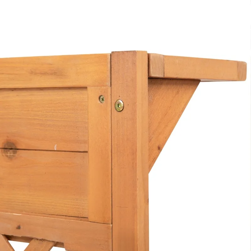 Outsunny Garden Potting Bench, Outdoor Wooden Workstation Table w/ Metal Screen, Drawer, Hooks, Storage Shelf, and Lattice Back for Patio, Backyard and Porch