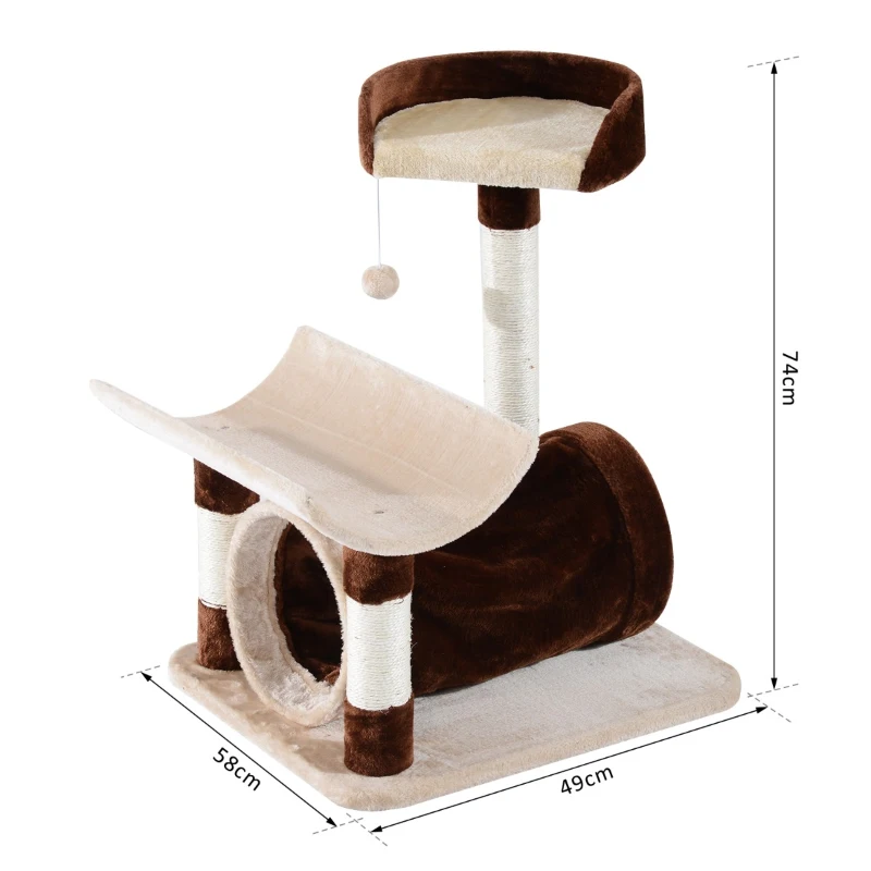 PawHut 29" Cat Tree Scratcher Post Pet Furniture with Tunnel Brown