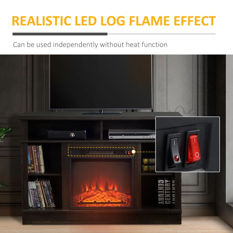 HOMCOM Electric Fireplace TV Stand Console for TV's up to 50", Living Room Storage Cabinet, Entertainment Center with Adjustable Shelves, 6 Cubby Storage and Cable Management, Espresso