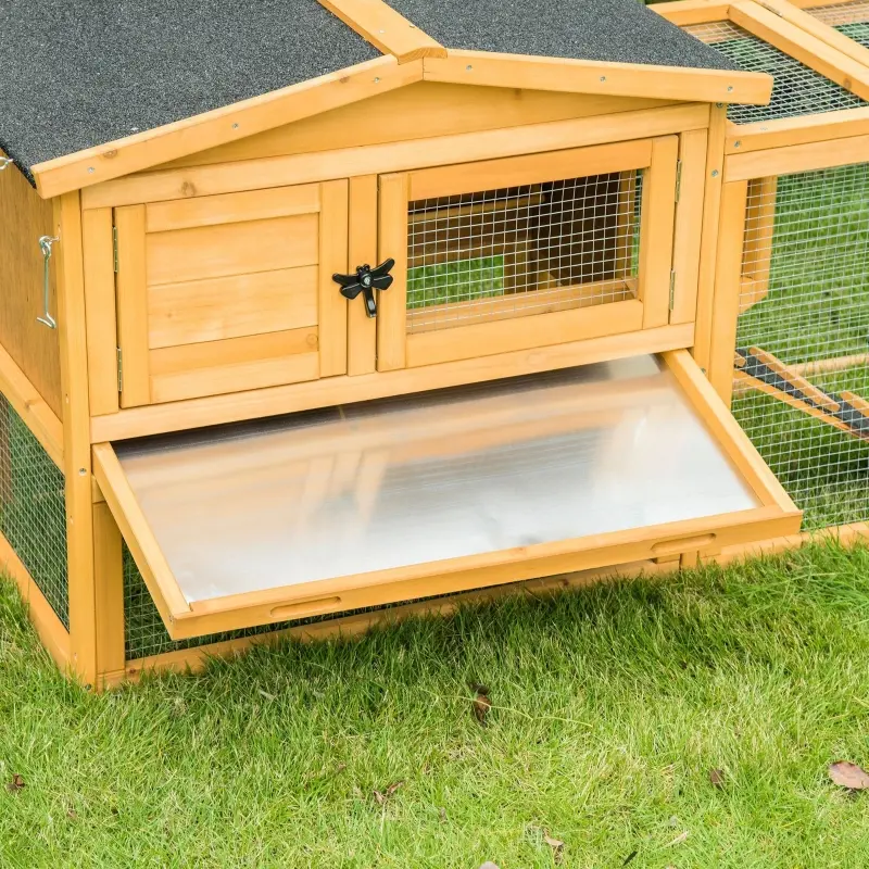 PawHut 2 Levels Wooden Rabbit Hutch, Bunny Hutch House Guinea Pig Cage with Run Space, Removable Tray, Ramp & Waterproof Roof for Outdoor, Yellow