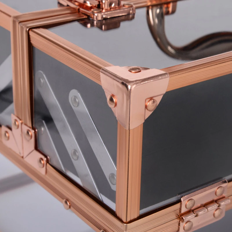 HOMCOM Portable Makeup Case Train Case Lockable Aluminum Rose Gold