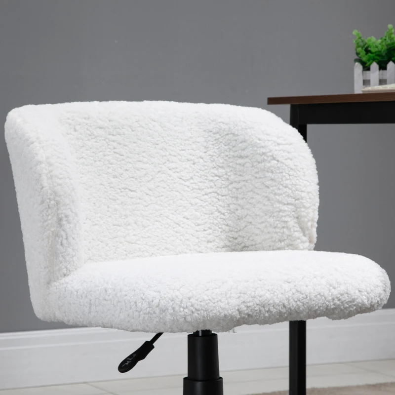 HOMCOM Faux Fur Home Office Chair, Accent Swivel Desk Chair, Makeup Vanity Seat with Adjustable Height, White
