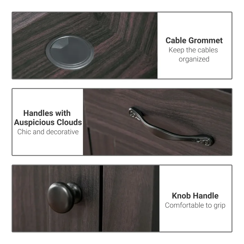 HOMCOM Computer Desk with Hutch, Home Office Workstation with Storage Shelves Drawers Cabinets, Coffee