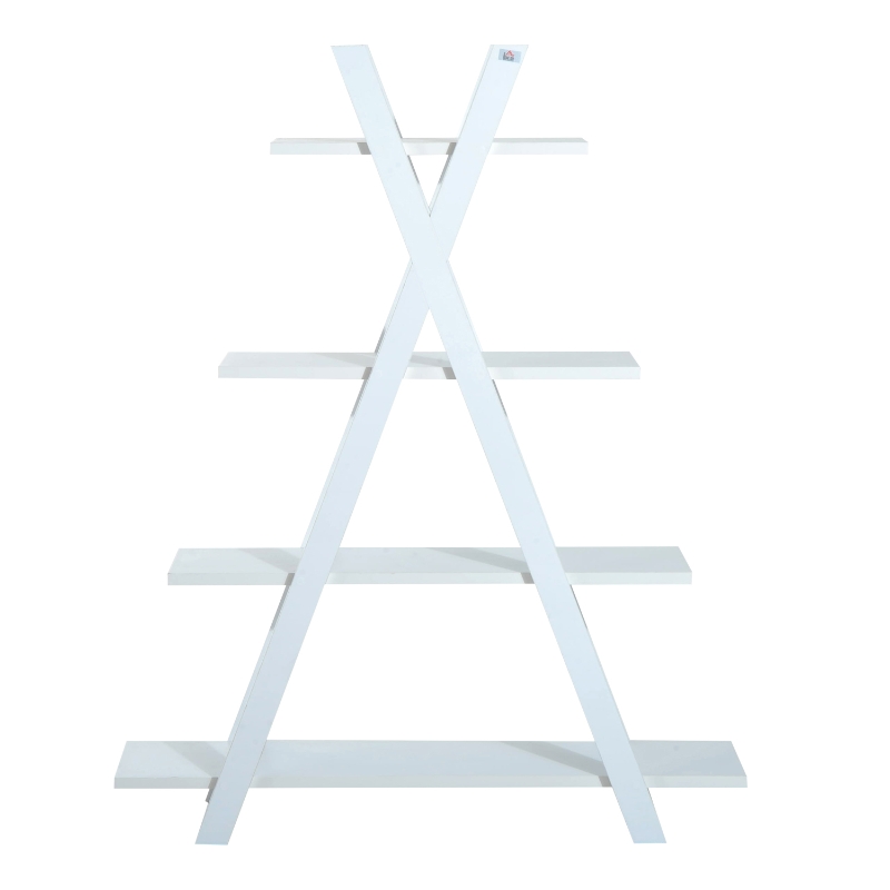 HOMCOM Wooden A Frame Bookshelf 4-tier Ladder Display Shelf Storage Stand Home Furniture White