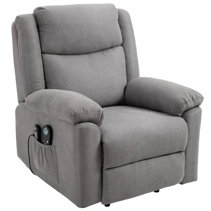HOMCOM Electric Power Lift Recliner Massage Sofa Linen Surface w/ 8 Vibration Points 2 Remote, Living Room Office Furniture - Grey