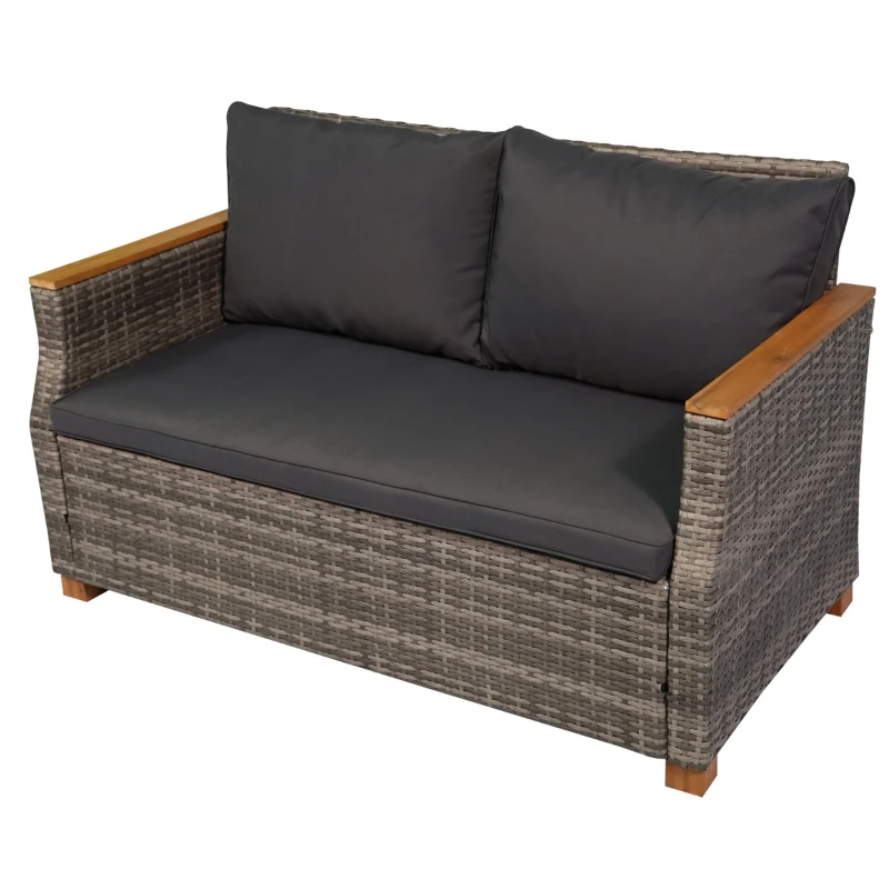 Outsunny 4 Piece Patio PE Rattan Wicker Sofa Set with Acacia Wood Coffee Table, 2 Comfort Single Chairs & 2 Person Couch