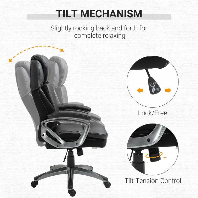 Vinsetto High Back Home Office Chair PU Leather Swivel Chair w/ Adjustable Height, Black