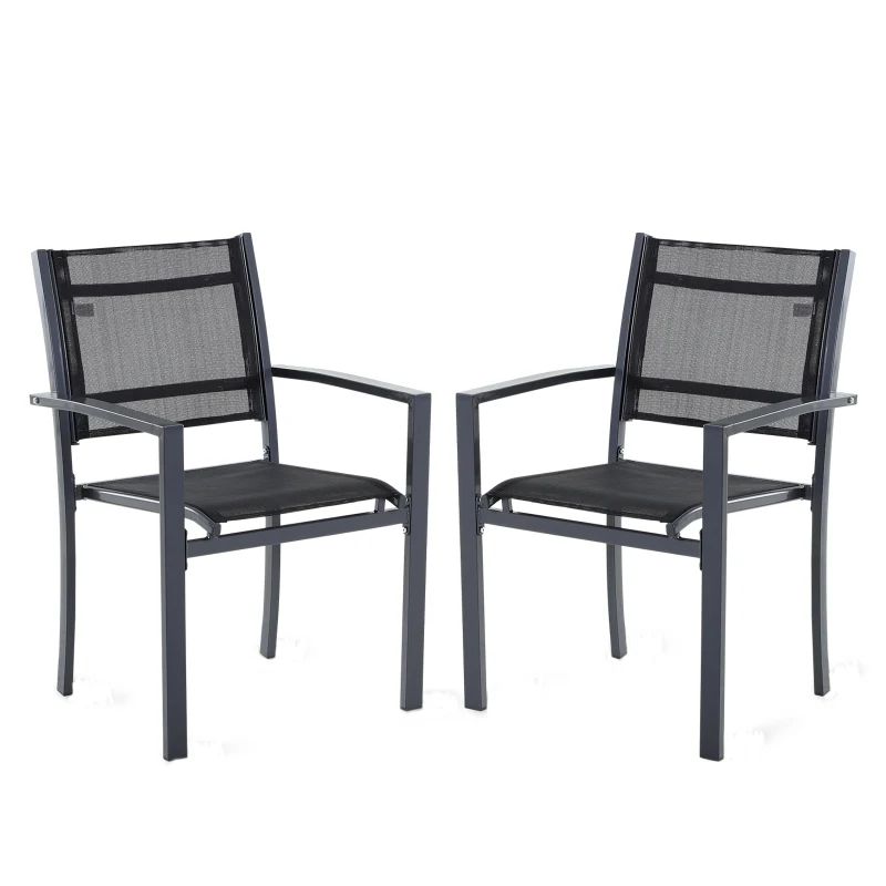 Outsunny Set of 2 Patio Dining Chair Outdoor Mesh Seat Heavy Duty Stackable Garden Bistro Chairs Yard Home Furniture Black