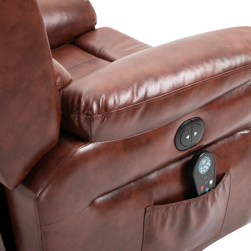 HOMCOM Vibration Massage Recliner Chair for Living Room with Heat,   Single Sofa, PU Leather Power Reclining Chair, Home Theater Seating with Footrest, Brown