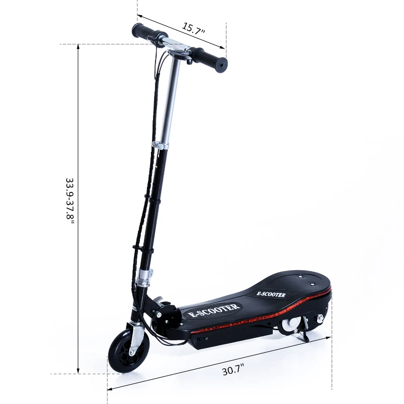 Qaba 120W 33.9"-37.8" Folding E-Scooter Battery Powered Kids Bike w/ Led BK