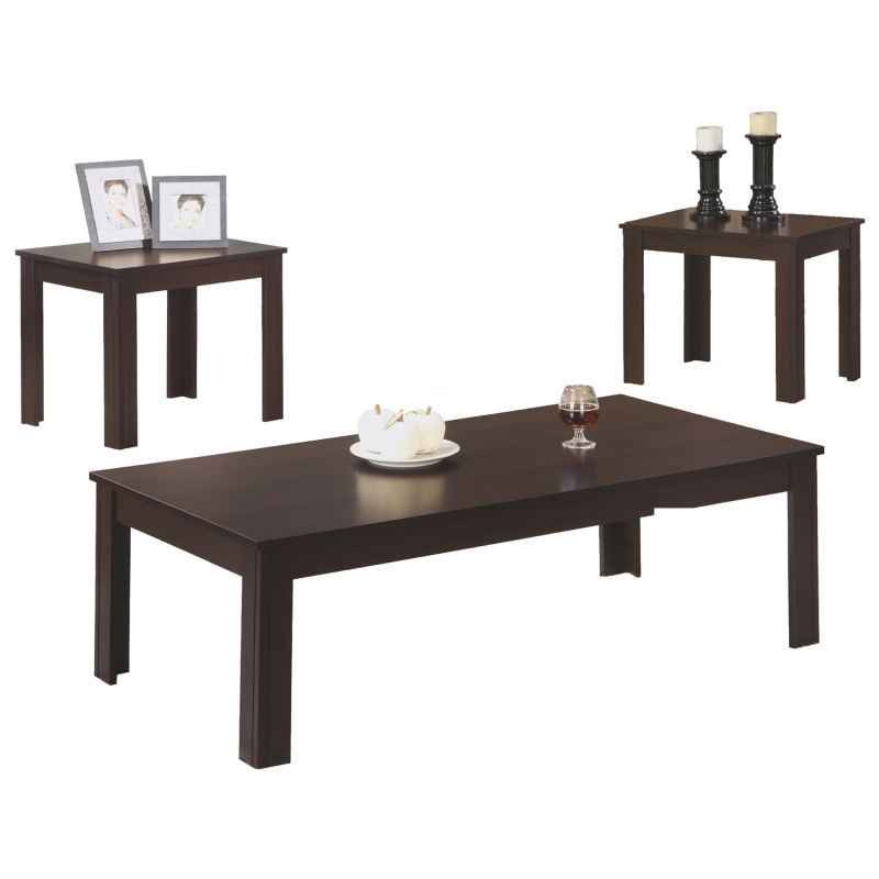 Monarch 3 Piece Contemporary Rectangular Coffee Table / Two Matching End Tables Set - Cappuccino
