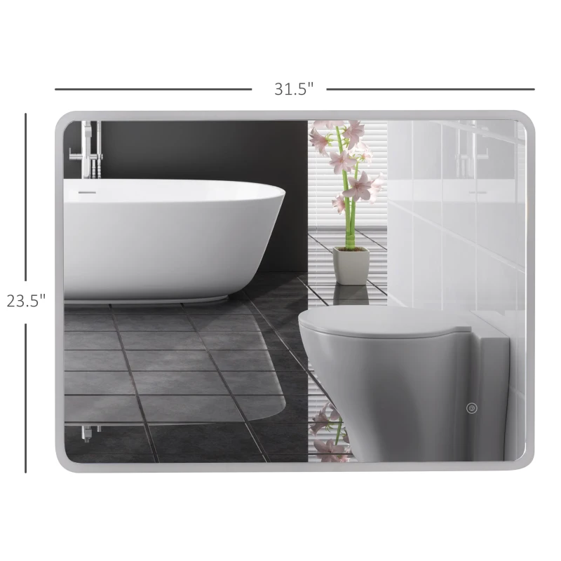 kleankin 24"x32" LED Bathroom Vanity Mirror, Mountable Horizontally/Vertically with Touch Switch and Warm White Lights