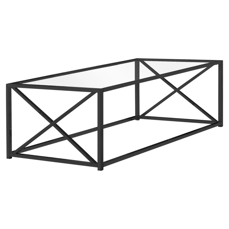 Monarch 44" Contemporary Tempered Glass Coffee Table with X-Design Metal Base - Black Nickel