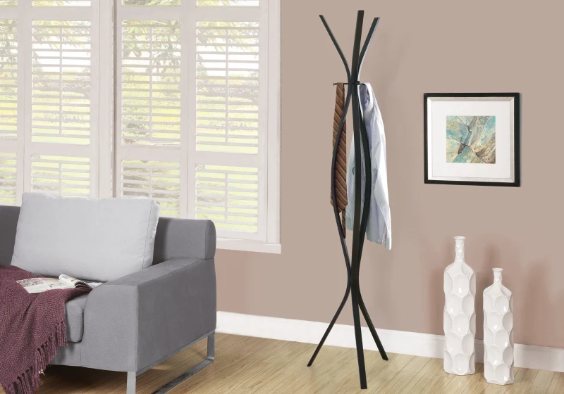 Monarch 72" Contemporary Modern 3-Hook Metal Coat Tree Hanger Rack - Cappuccino Brown Finish