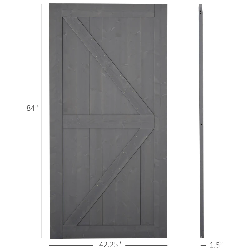 HOMCOM 7' H x 3.5' W Sturdy Sliding Barn Door, Unfinished Solid Spruce Wood Frame with Pre-Drilled Holes - Grey