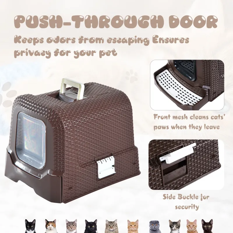 PawHut D31-002 Deluxe Cat Litter Pan, Coffee