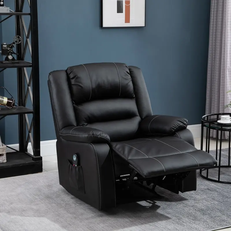 HOMCOM Vibrating Massage PU Leather Recliner Chair with Footrest, Remote Control, and 8 Massaging Points, Black