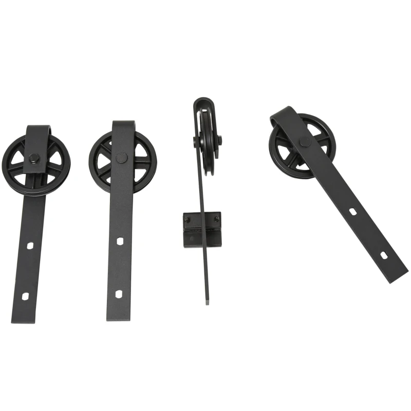 HOMCOM Sliding Barn Door Kits Hardware Closet Set Track System for Double Wooden Door Industrial Wheel Style Roller