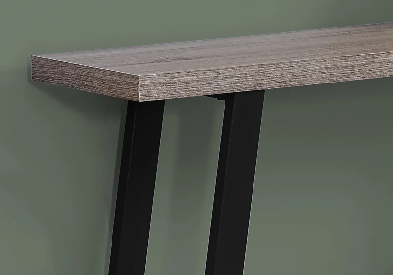 Monarch 48" Modern Wood Grain Top 2-Tier Metal Framed Accent Console Table - Black / Dark Taupe Finish