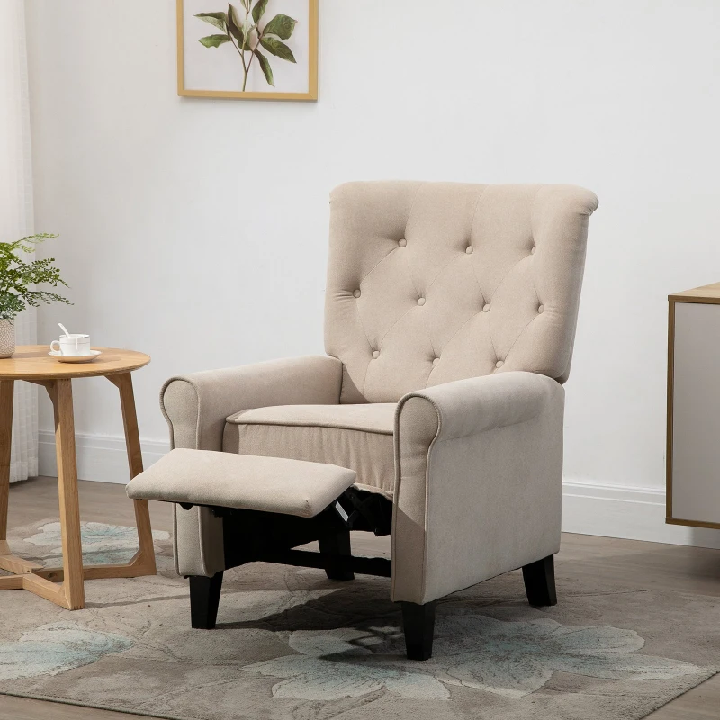 HOMCOM Linen Fabric Manual Recliner with Vibrating Massage and Wired Remote Control - Cream White