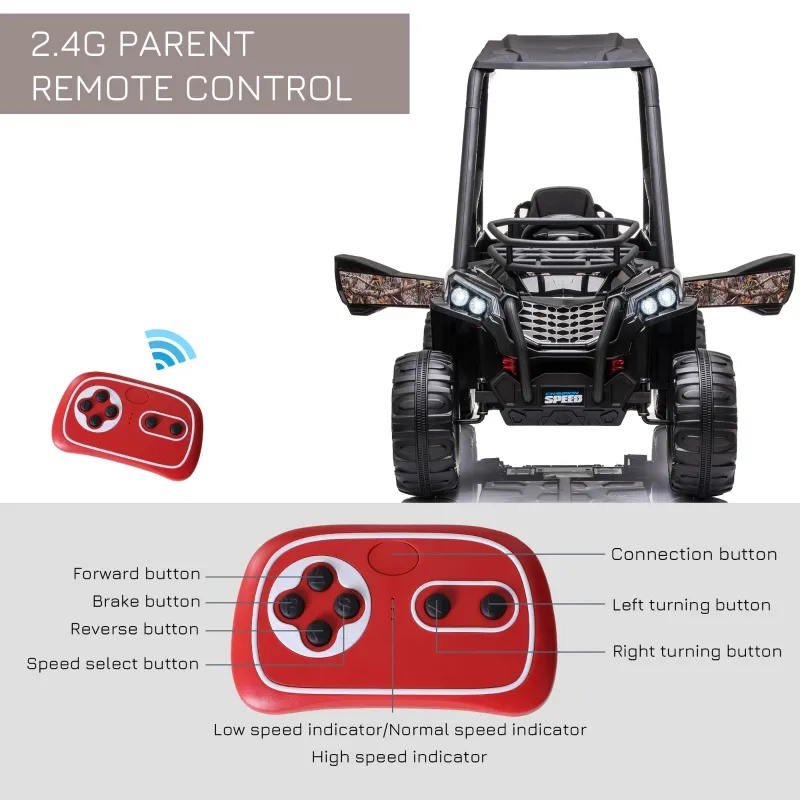 Aosom 12V Dual Motor Kids Electric Ride-on UTV Toy with MP3/USB Music Connection, Suspension & Remote Control - Camo