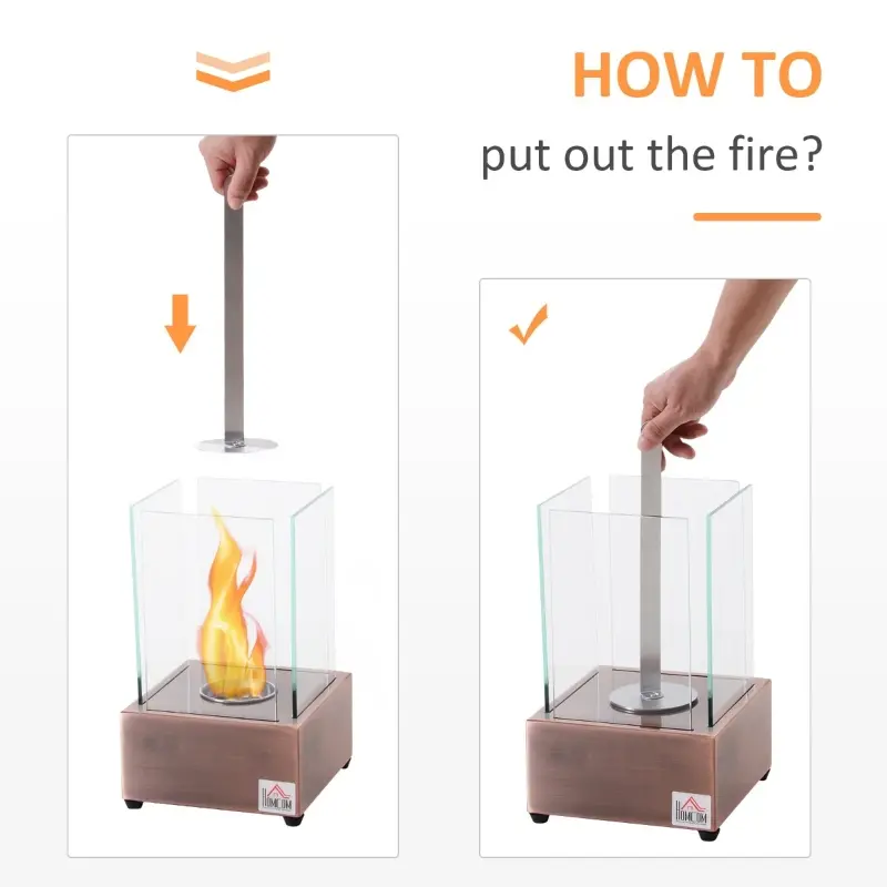 HOMCOM Ethanol Fireplace, 7.75" Tabletop 0.10 Gal Stainless Steel 160 Sq. Ft., Burns up to 2 Hours, Bronze