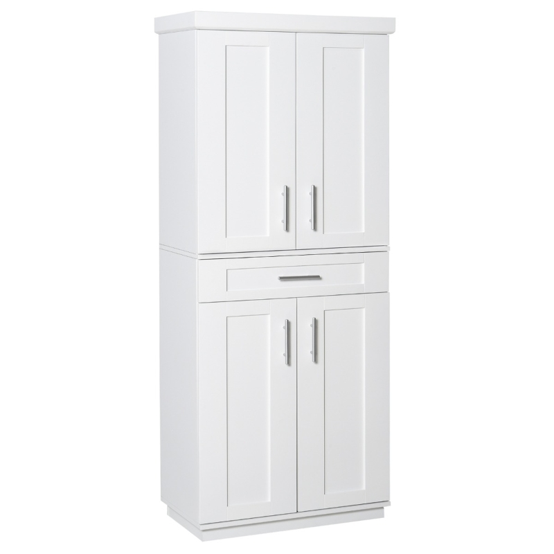 HOMCOM Modern Kitchen Pantry Freestanding Cabinet Cupboard with Doors and Drawer, Adjustable Shelving, White