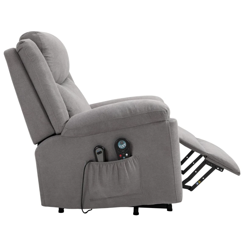 HOMCOM Electric Power Lift Recliner Massage Sofa Linen Surface w/ 8 Vibration Points 2 Remote, Living Room Office Furniture - Grey