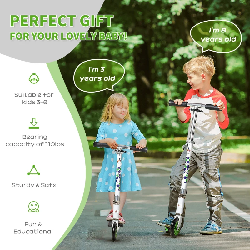 Aosom One-click Folding Kids Kick Scooter w/ Adjustable Handlebar, Push Rider with Kickstand, Dual Brake System, Durable Wheels & Sturdy Bearings, for Boys and Girls, White