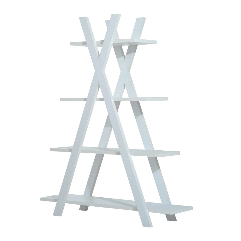 HOMCOM Wooden A Frame Bookshelf 4-tier Ladder Display Shelf Storage Stand Home Furniture White