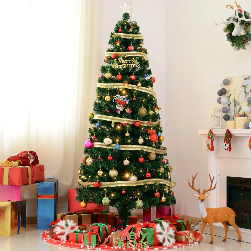 HOMCOM 7ft Tall Pre-Lit Artificial Fiber Optic LED Lighted Christmas Tree