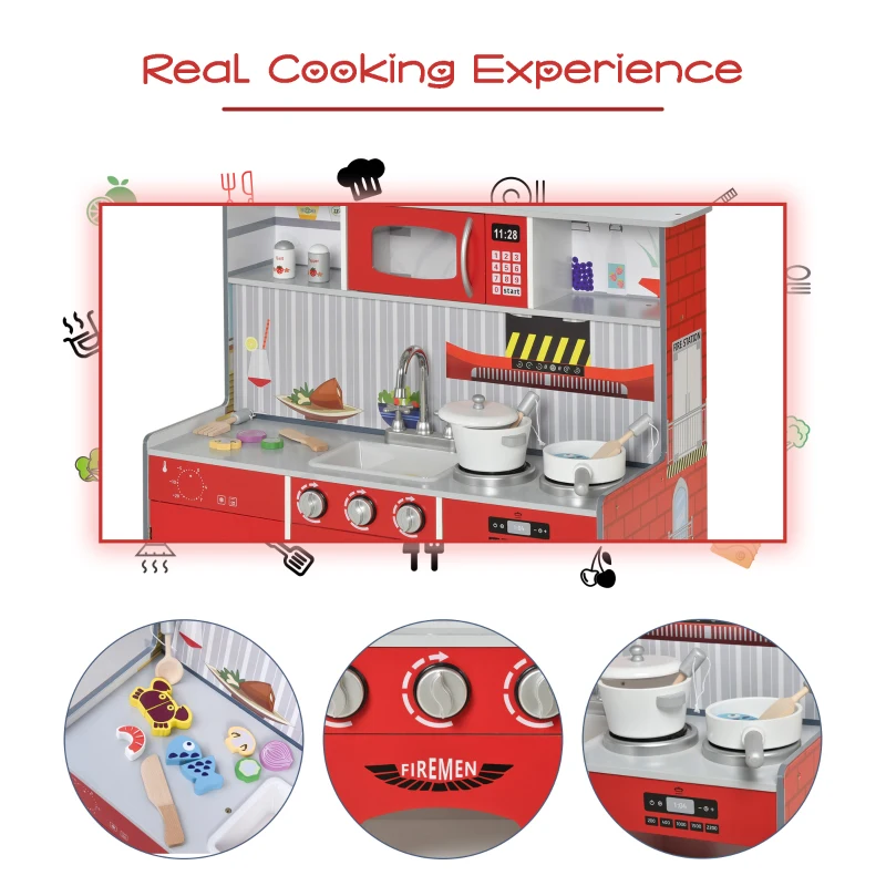 Qaba 2 in 1 Multifuction Kids Kitchen Play Set with Accessories Large Play Kitchen Red