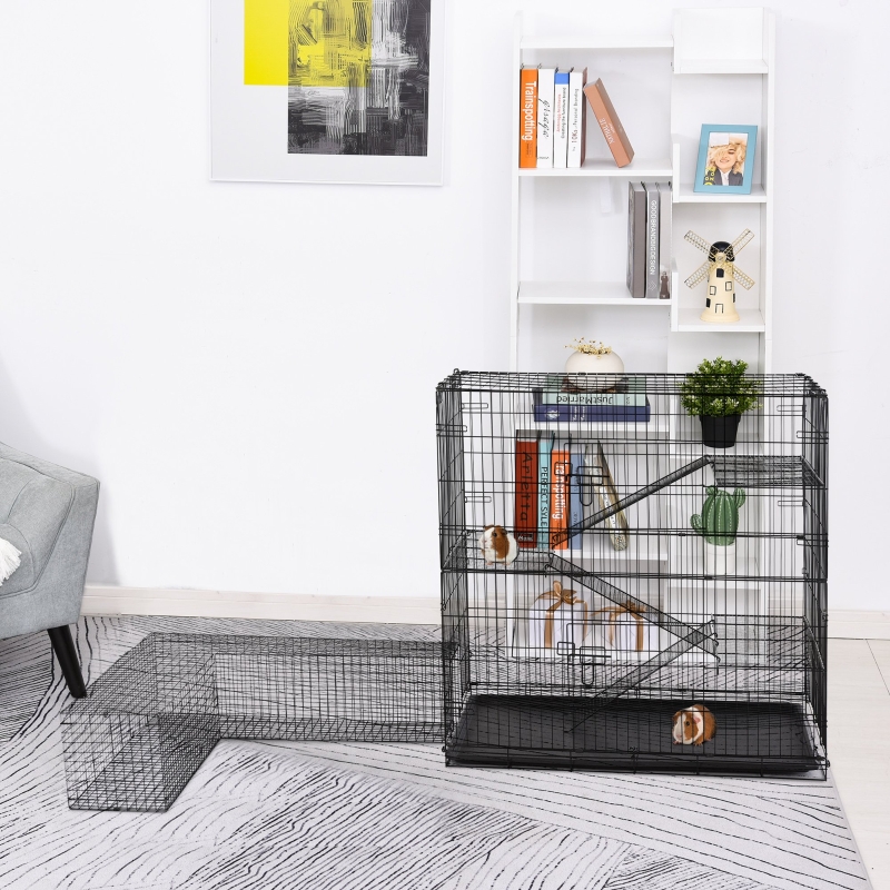 PawHut Small Animal Cage Pet Play House w/ Platform Ramp Removable Tray Wire Enclosure