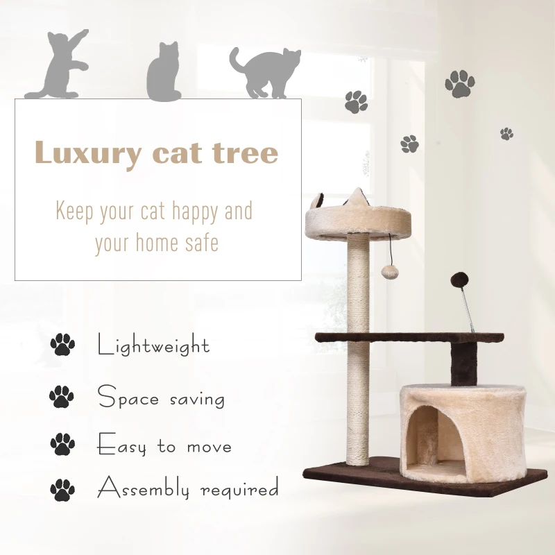 PawHut 81cm/32" Multi-level Cat Tree Scratcher Kitty Activity Center,Condo, Perch, Jumping Platforms,Toys Brown and Beige