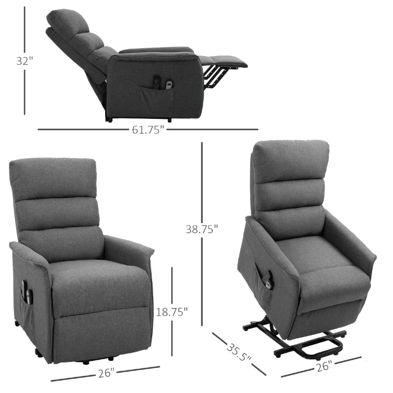 HOMCOM Power Lift Assist Recliner Chair for Elderly with Remote Control, Linen Fabric Upholstery Gray