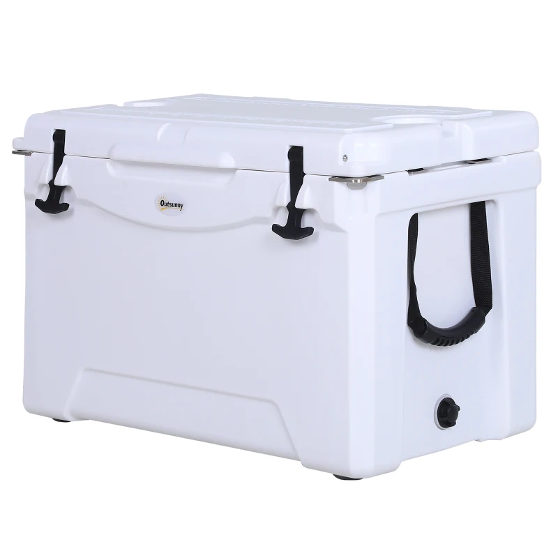 Outsunny 50 Quart Heavy Duty Ice Cooler Outdoor Insulated Cooling Box Easy Portable Cooling Bin White